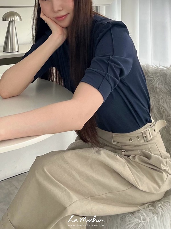 腰封設計打摺高腰反摺褲